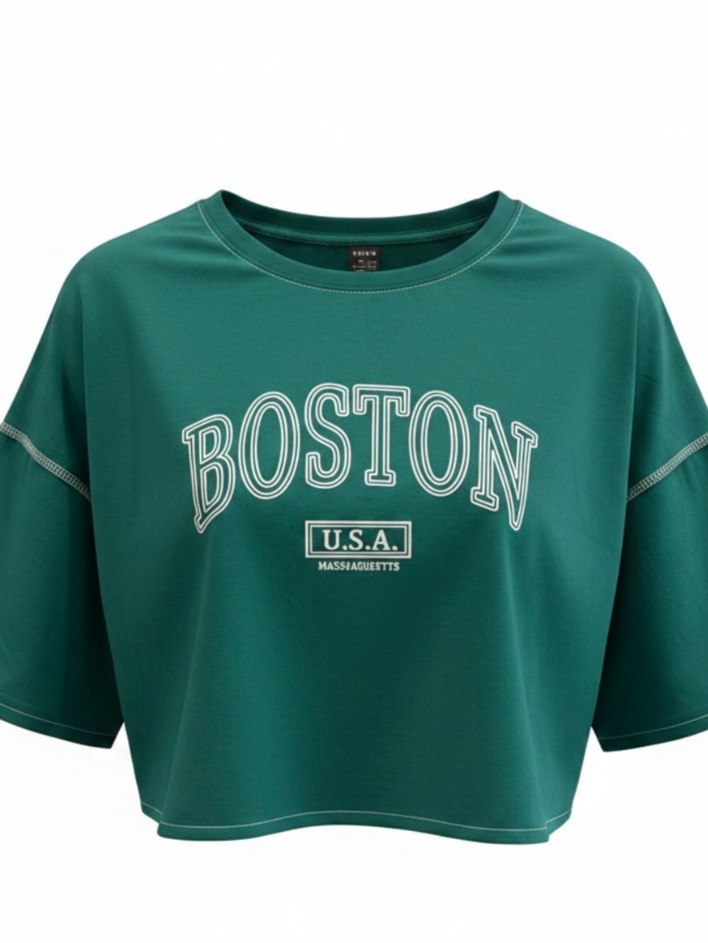 Boston Graphic Cropped Tee in Teal